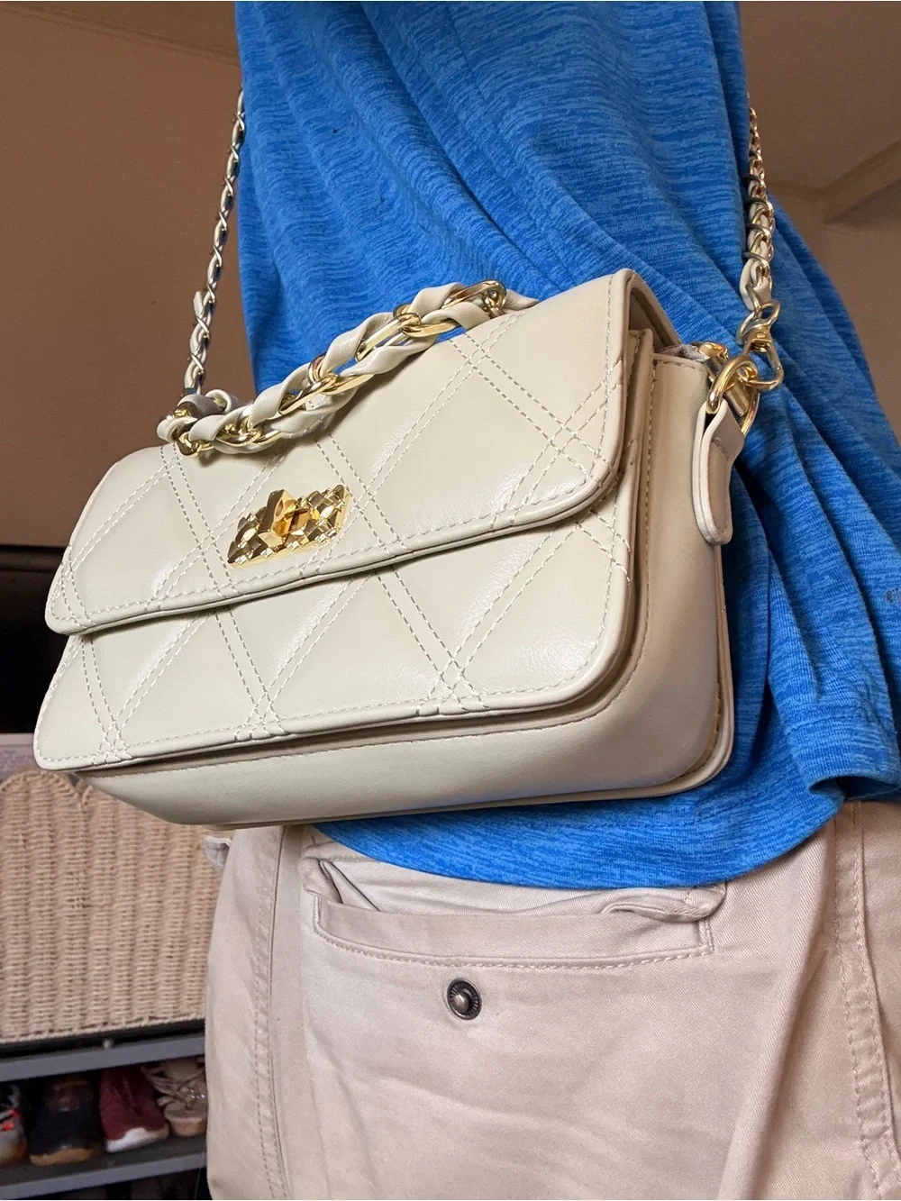 Quilted Chanel inspired Green Chain Strap Crossbody Bag